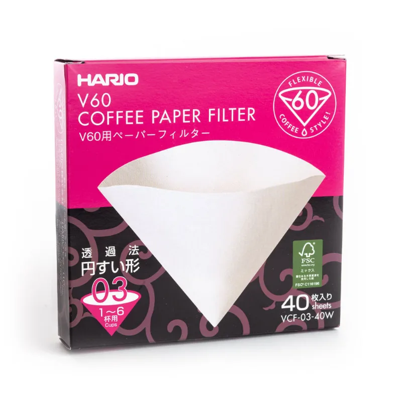 Filtro Hario V60 Branco 40 unidades Tamanho 03 Filtro Branco para Coador Hario V60 Tamanho 03 - 40 unidades