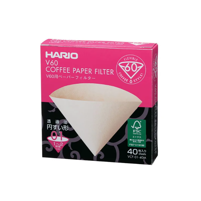Filtro Hario V60 Natural 40 unidades Tamanho 01 Filtro Natural para Coador Hario V60 Tamanho 01 - 40 unidades