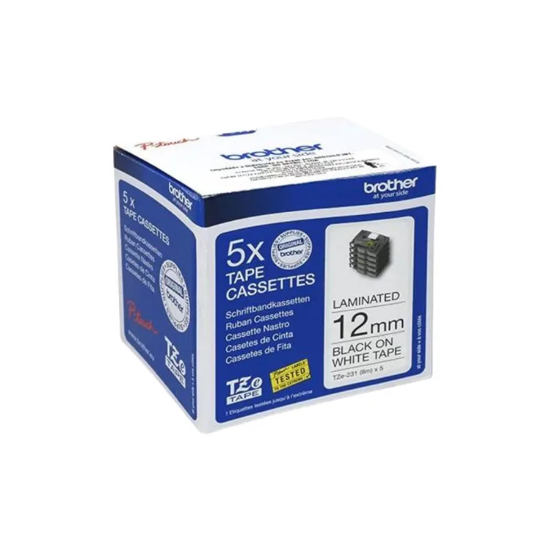 Pack de 5 Fitas Tze231 12 Mm Preto Sobre Branco