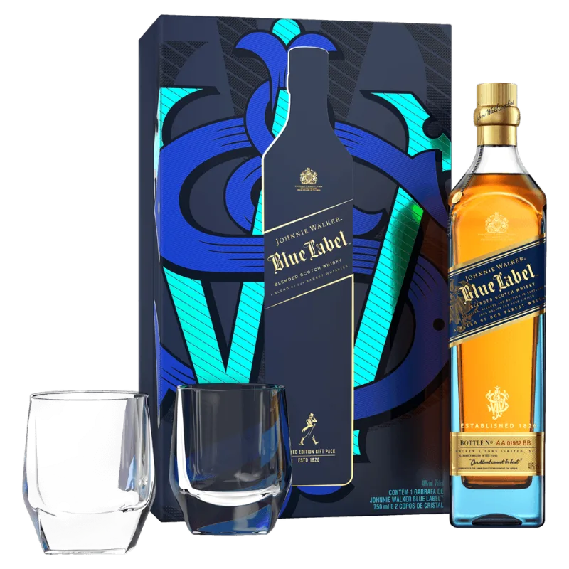 Kit Blue Label Johnnie Walker 750ml com 2 Copos