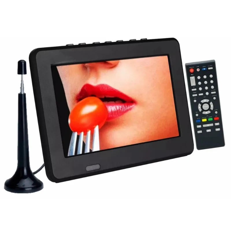TV Portátil Digital Led Monitor 9 Full HD Conexões USB sd av Controle Remoto Antena Retrátil Bateria Bivolt