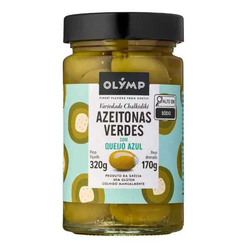 Azeitonas Verdes Olymp com Queijo Azul Vidro 170g - Olymp