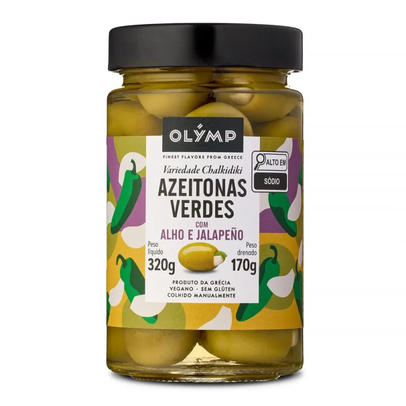 Azeitonas Verdes Com Alho E Jalapeno Olymp 170g - Não Informado