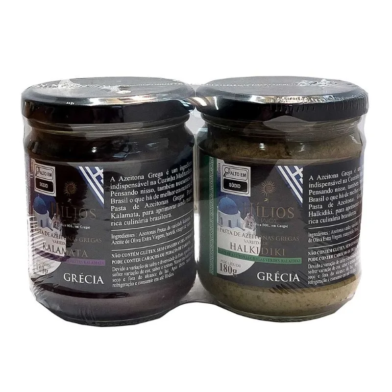 Duo Pack com Pastas de Azeitonas Gregas Pretas e Verdes Pasta de azeitonas Pretas Kalamata