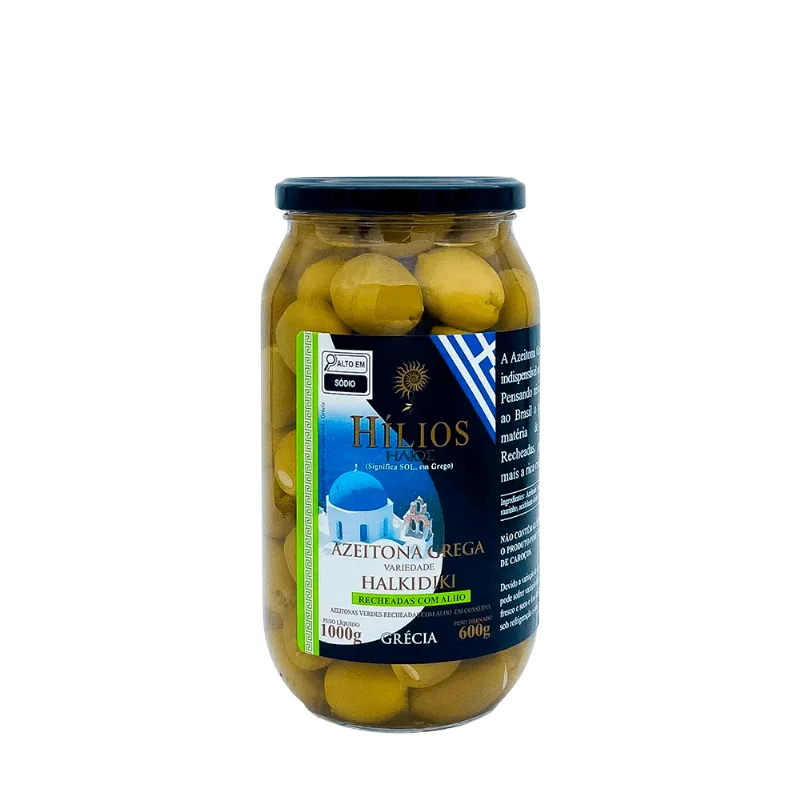 Azeitonas Verdes Recheadas com Alho Hilios - 600g