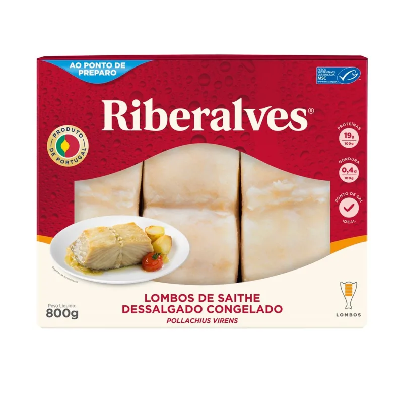 Lombo de Saithe Riberalves Dessalgado Congelado Pollachius Virens 800g - RIBERALVES