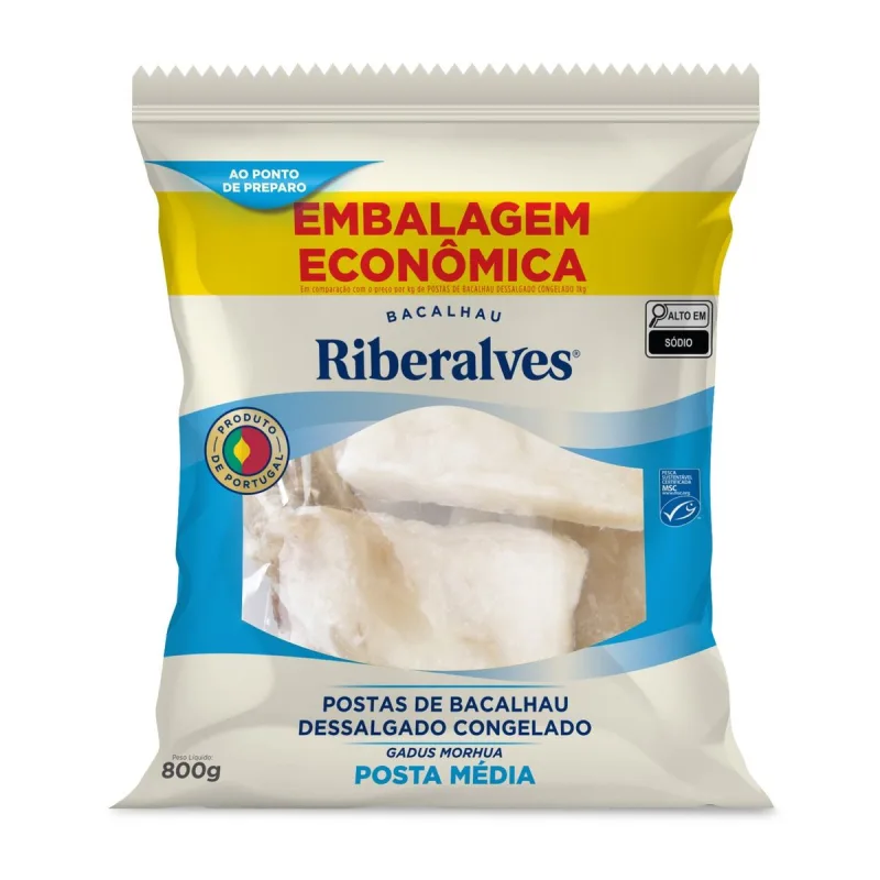 Bacalhau Riberalves em Pedaços Dessalgado Congelado 800g - RIBERALVES