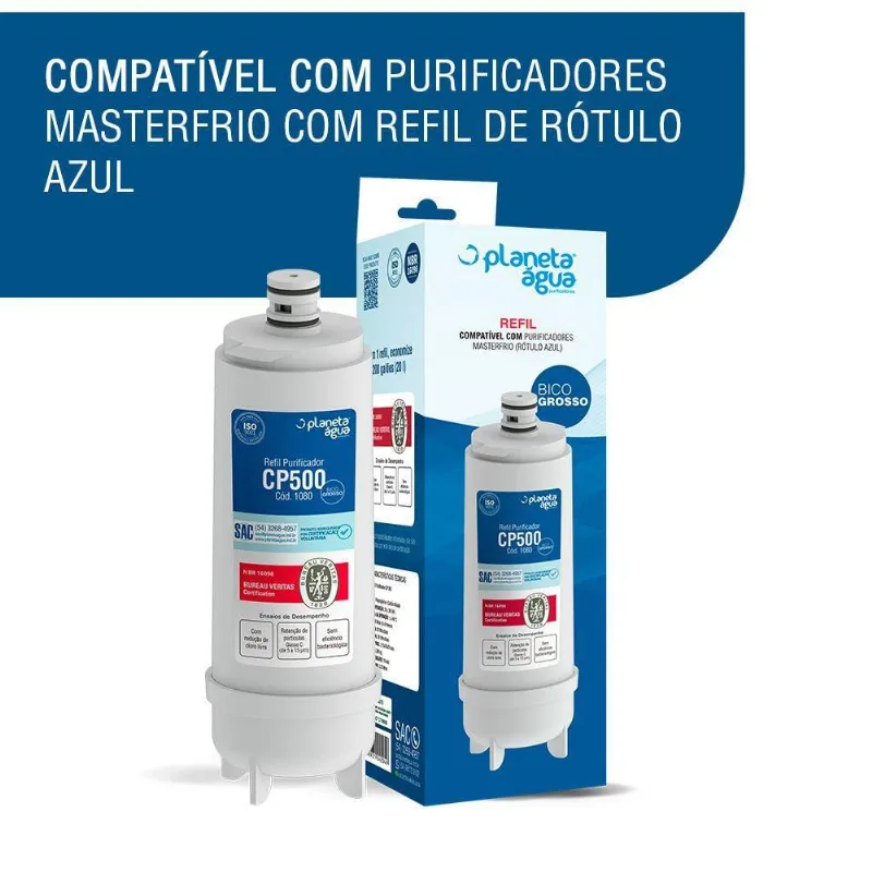 Kit 2 Refil Cp500 para Purificador Master Frio Rótulo Azul Planeta Agua