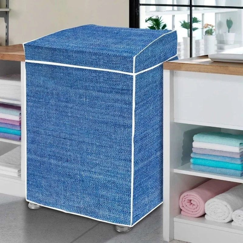 Capa para Máquina de Lavar M Flanelada Azul Jeans com Tampa - Vida Pratika