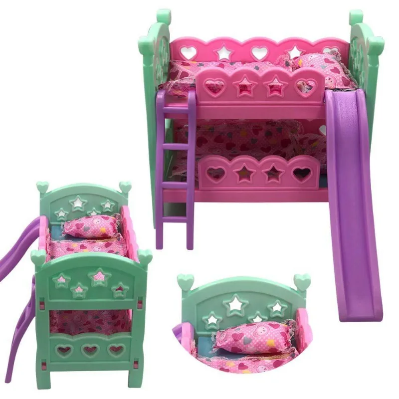 Berço Rosa De Brinquedo Beliche Escorregador E Travesseiro
