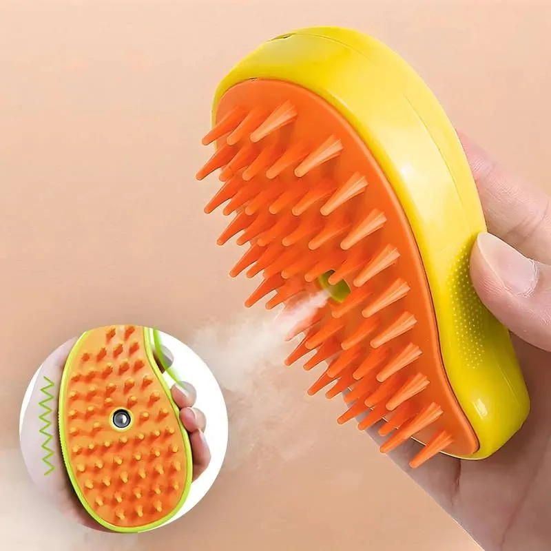 Escova Autolimpante 3 Em 1 Amarela Pets a Vapor com Spray - B2