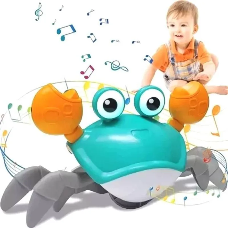 Brinquedo Caranguejo Verde Fujão Música Luz Recarregável