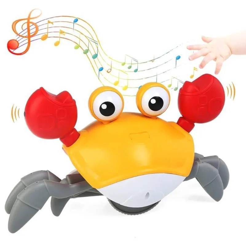 Brinquedo Caranguejo Amarelo Fujão Música Luz Recarregável