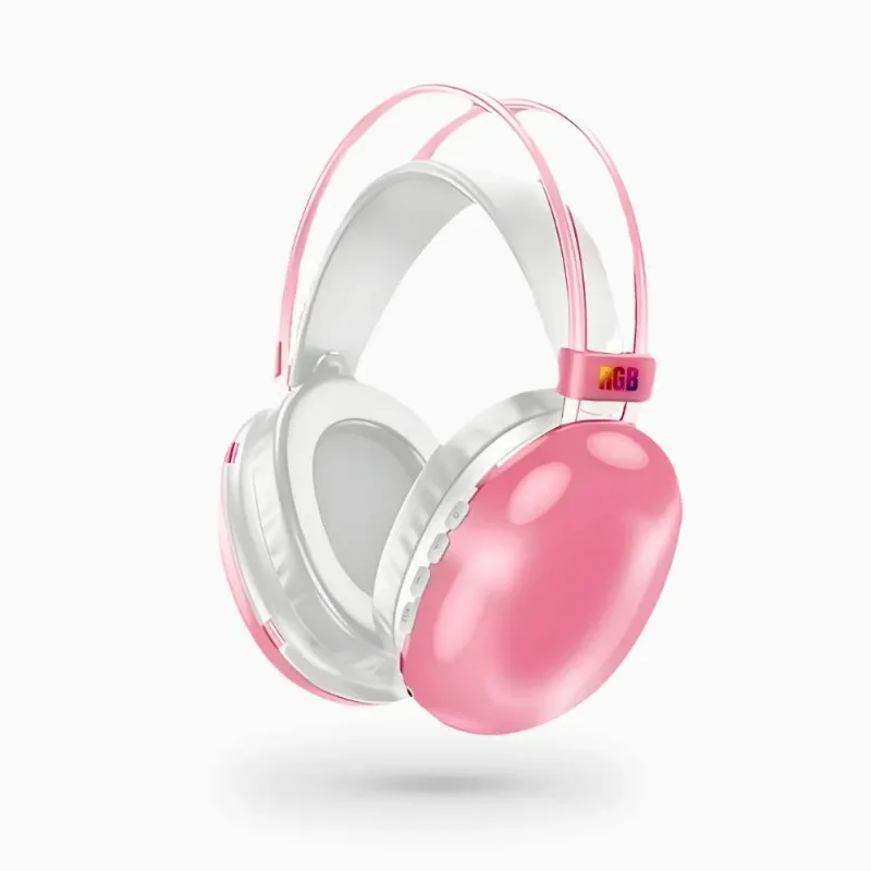Fone De Ouvido Rosa Sem Fio Bluetooth Led Rgb Recarregável
