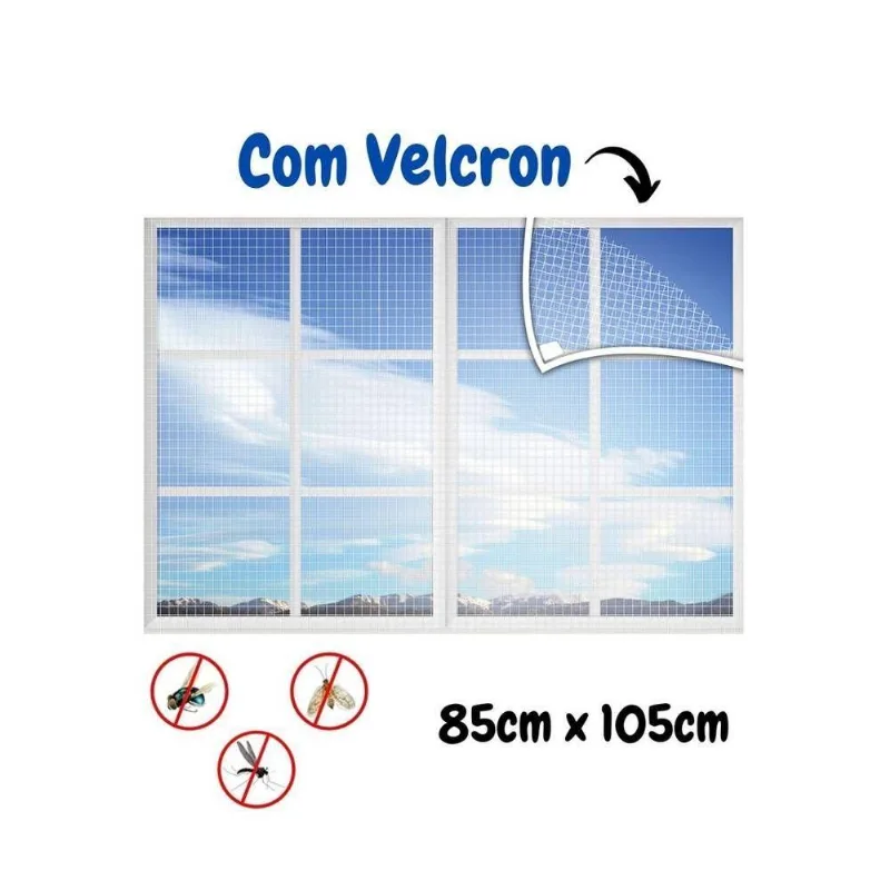 Tela Mosquiteiro Para Janela Anti Mosquitos Velcron 85x105cm Proteção Contra Insetos Branco Vida