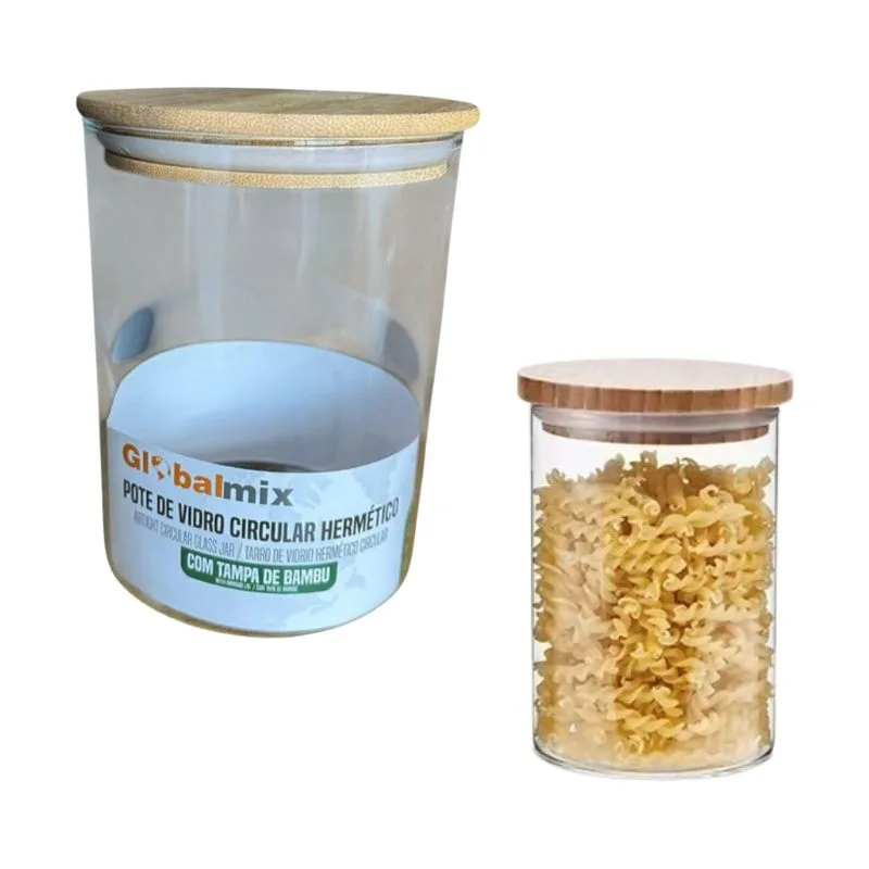 Pote de Vidro 800ml Hermético Multiuso com Tampa de Bambu - GLOBAL MIX
