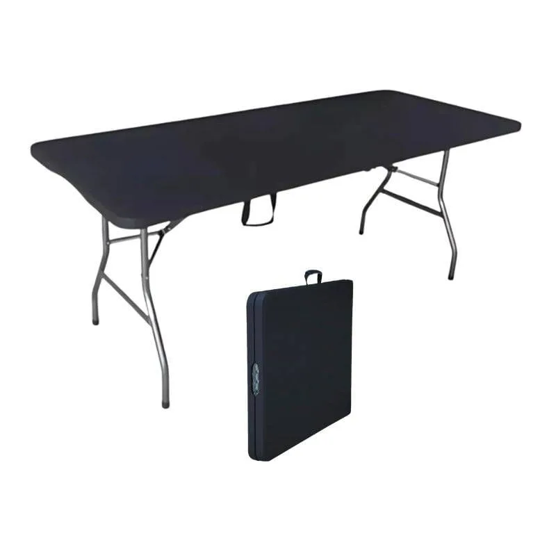 Mesa Preta Dobrável 180cm Camping Eventos Churrasco Feiras - NAUTIKA