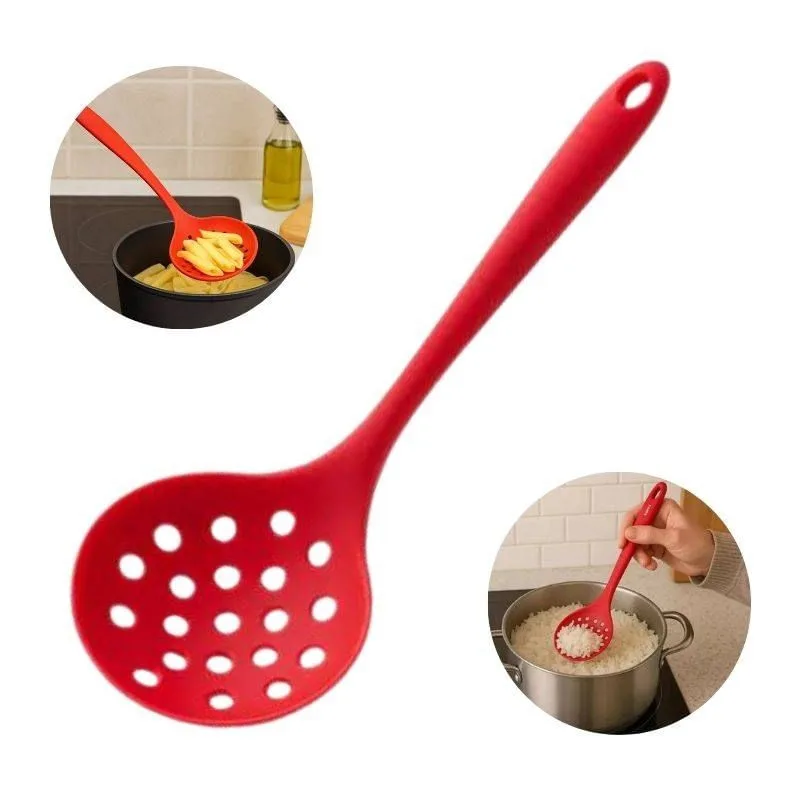 Escumadeira Vermelha 33cm de Silicone Flexível Livre de BPA - WELLMIX