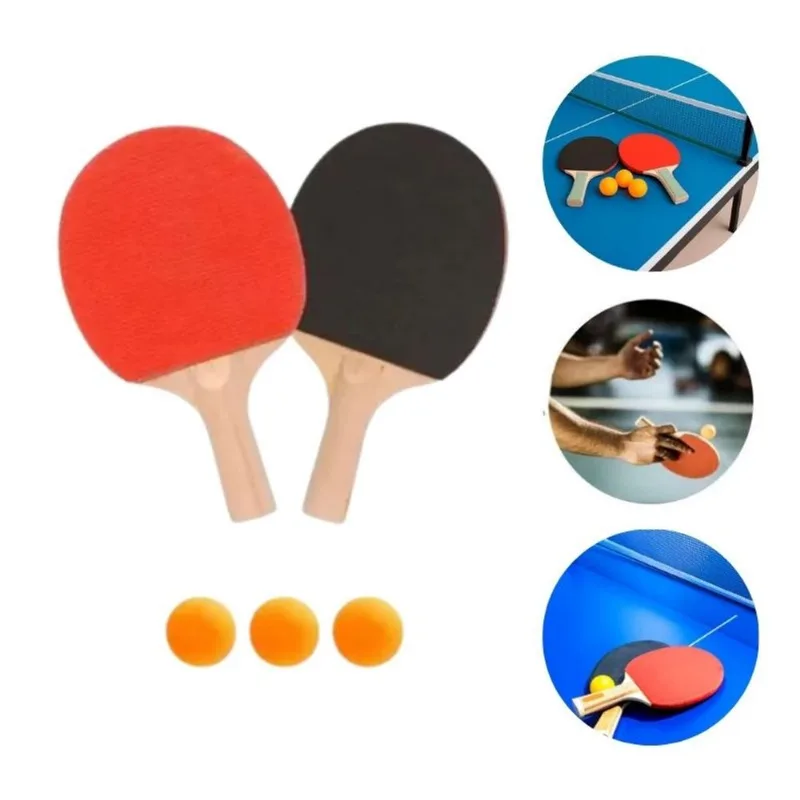 Kit Ping Pong Tênis de Mesa com 2 Raquetes e 3 Bolinhas