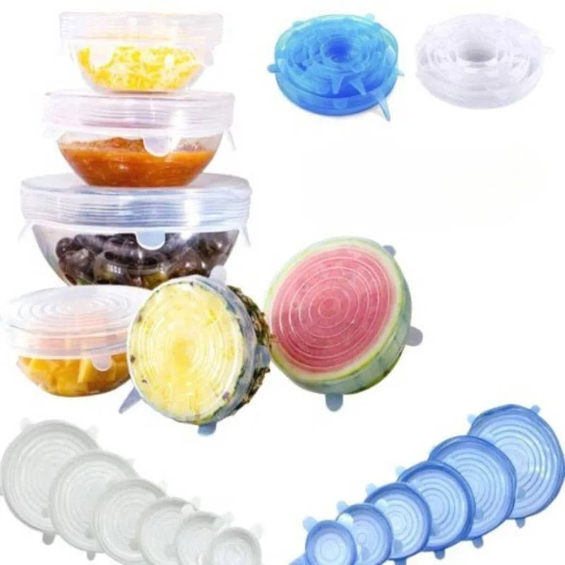 Kit com 06 Tampas Flexível de Silicone Alimentos Universal - WD