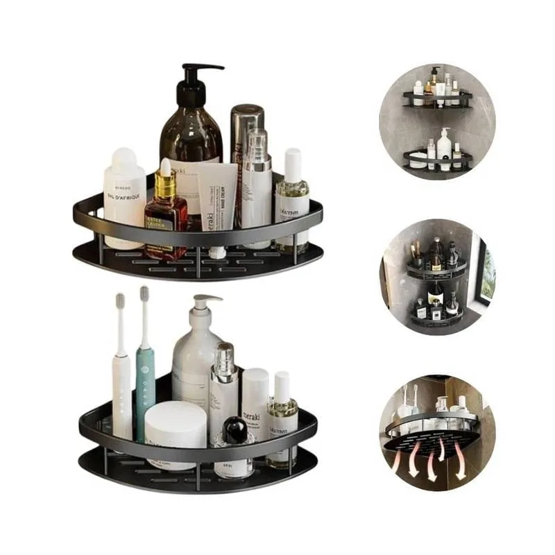 Kit 2 Porta Shampoo Suporte Preto Canto Organizador Banheiro - TOP RIO