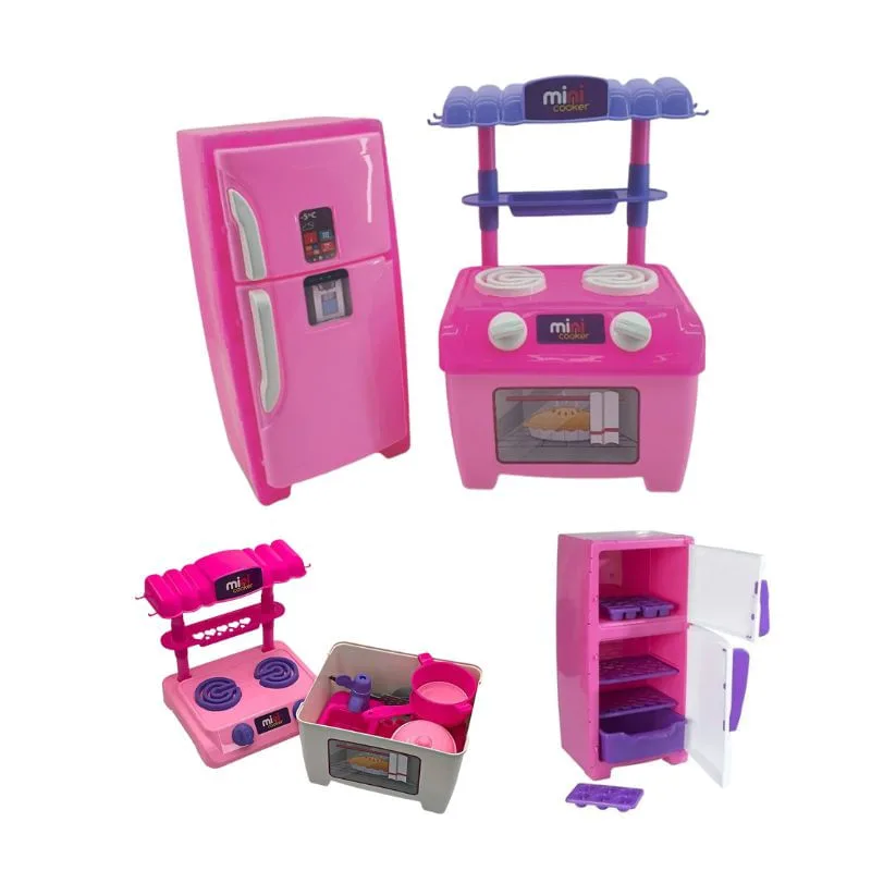 Geladeira e Fogão Porta Abre Brinquedo Cozinha Infantil - BS TOYS