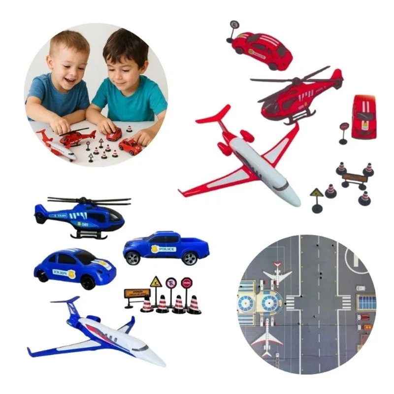 Kit Missão Resgate Carrinho Helicóptero Avião de Brinquedo - BS TOYS