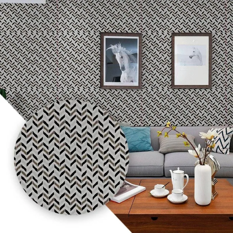 Kit 03 Papel de Parede Adesivo PVC Zig Zag Cinza 05 Metros