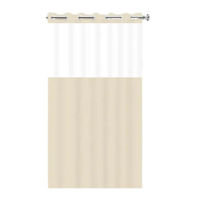 Cortina p/ Box PVC para Banheiro com Ilhós Bege com Visor - Vida Pratika