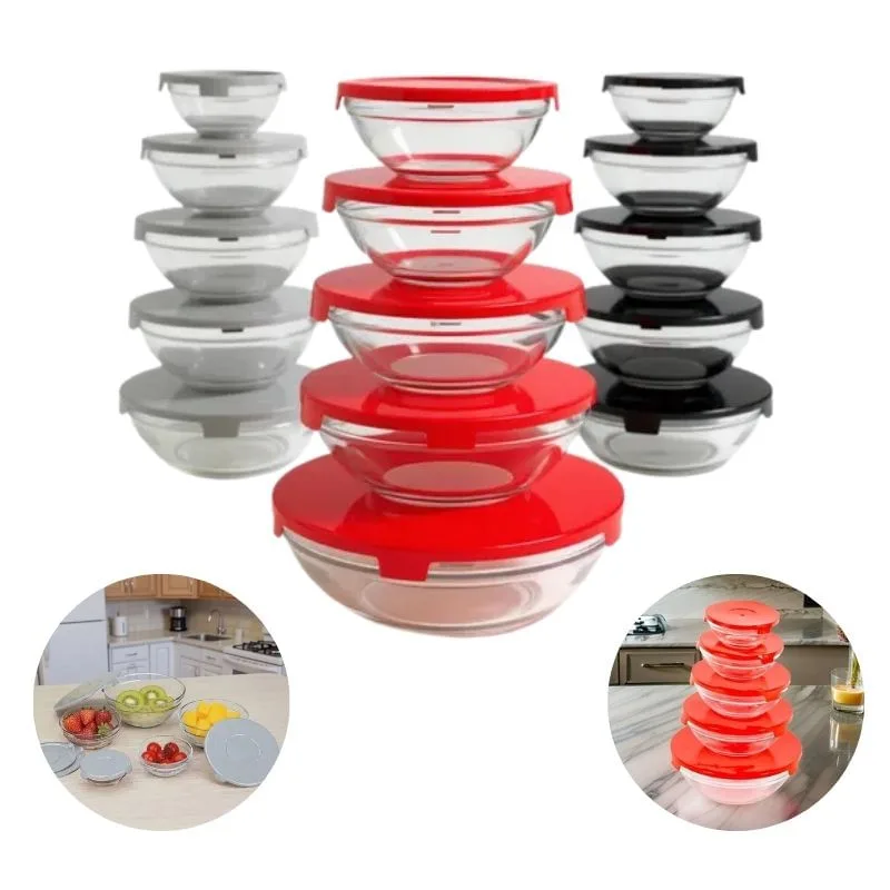 Jogo 5 Potes de Vidro c/ Tampa 120ml/200ml/330ml/450ml/900ml - THIKA