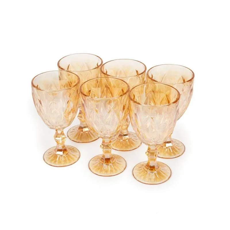 Conjunto com 06 Taças de Vidro Premium 325ml Diamond Gold - THIKA