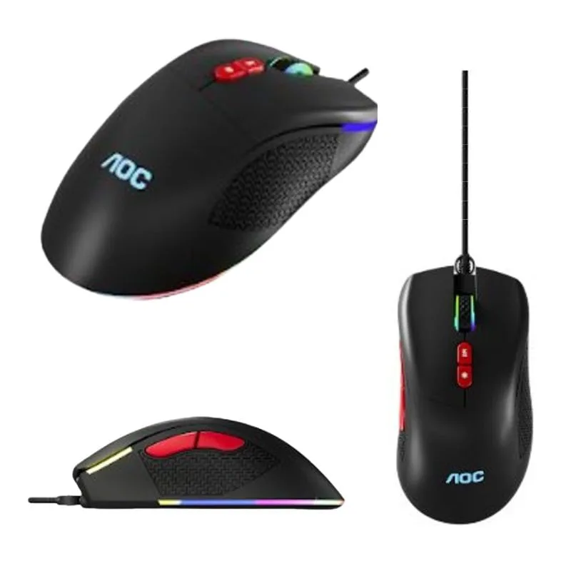 Mouse Óptico AOC Com Fio USB Preto 7200 DPI 07 Botões LED - AOC