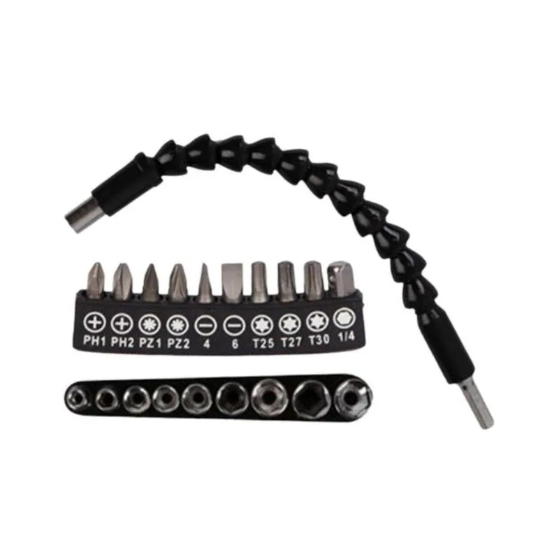 Cabo Extensor Flexível Para Parafusadeira Modelo Bits E Soquetes Com Catraca Reversível Preto