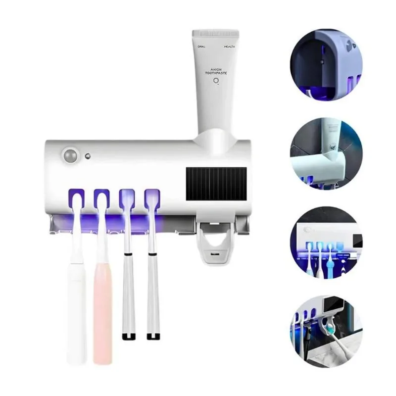 Suporte Dispenser Esterilizador Luz UV Escova e Pasta Dente