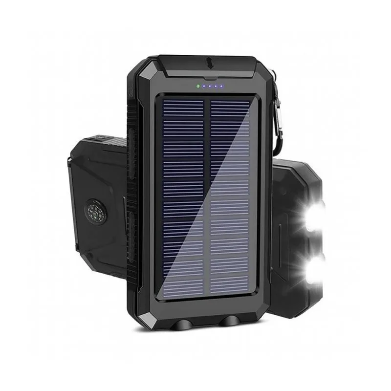 Carregador Portátil Preto Power Bank Solar Usb c/ Lanterna