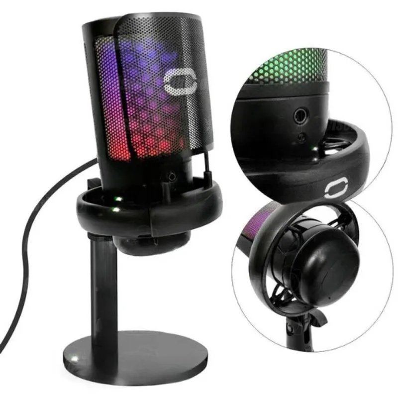 Microfone Gamer Tomate com Suporte LED RGB 7 Cores USB Plug And Play Preto - Tomate