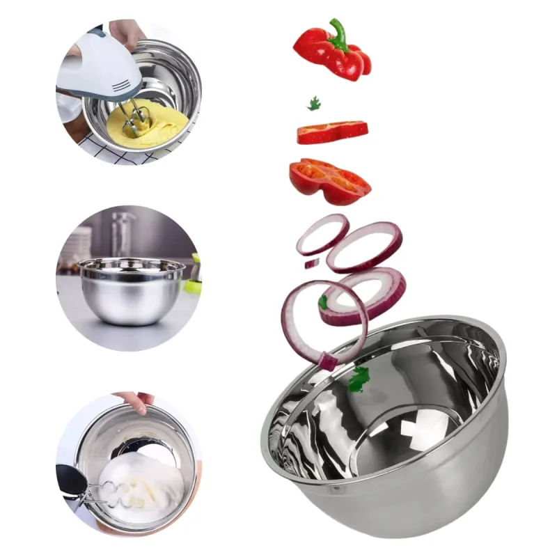 Kit com 09 Tigela Bowl Multiuso 18cm/22cm/26cm Aço Inox - WD
