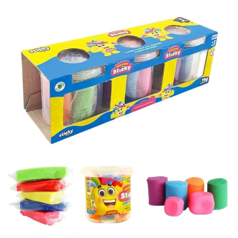 Kit 06 Potes de Massinha com 5 Cores Vibrantes 75g cada