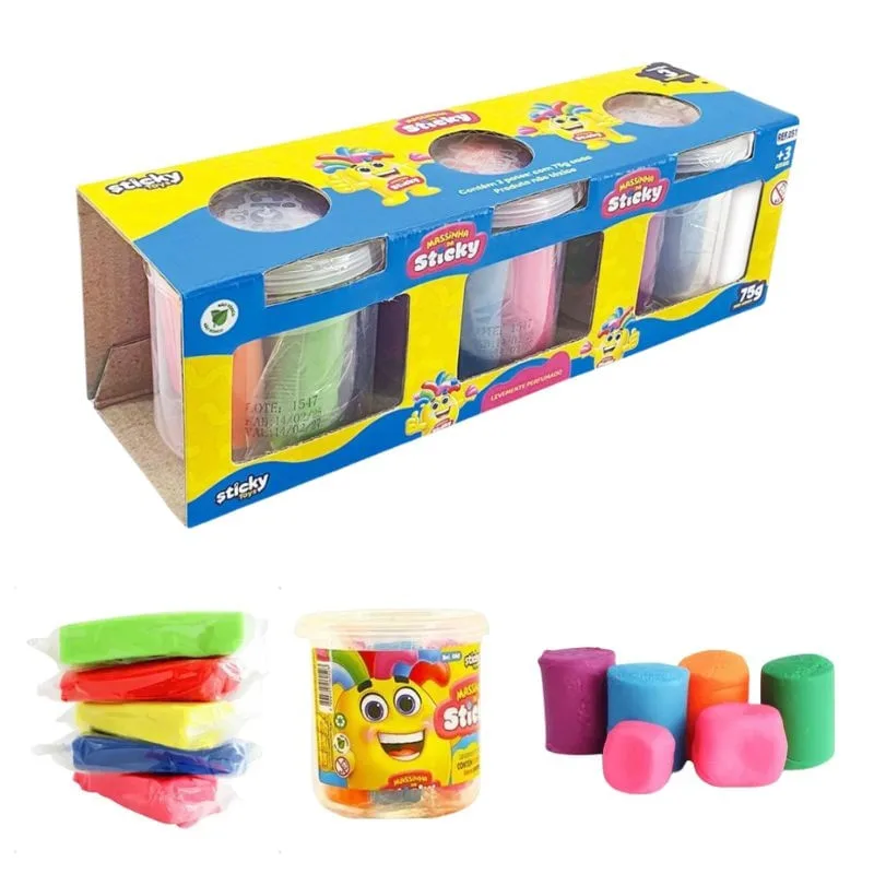 Kit 18 Potes de Massinha com 5 Cores Vibrantes 75g cada - Sticky Toys