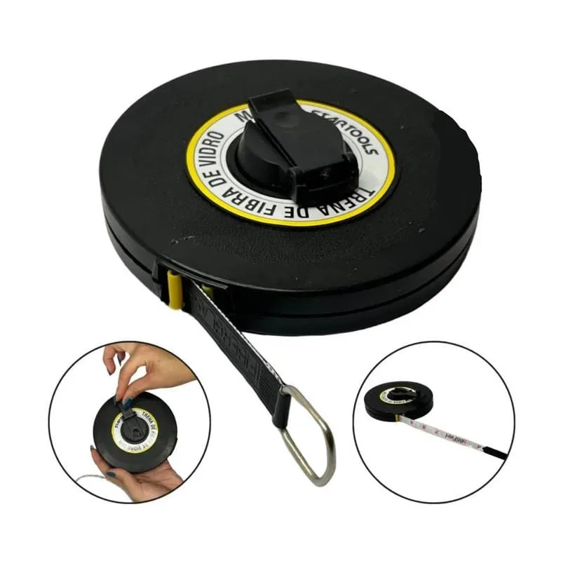 Trena Métrica Preta 10 Metros Fibra de Vidro com Manivela - STARTOOLS