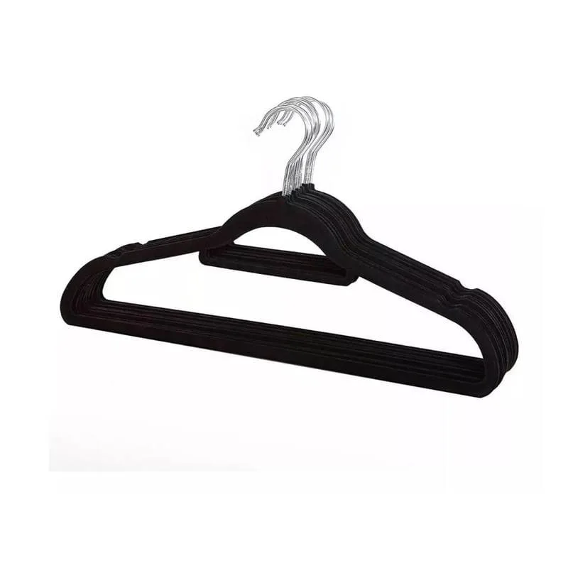 Kit com 100 Cabide Slim Veludo Flocado Preto Gancho de Metal - GLOBAL MIX