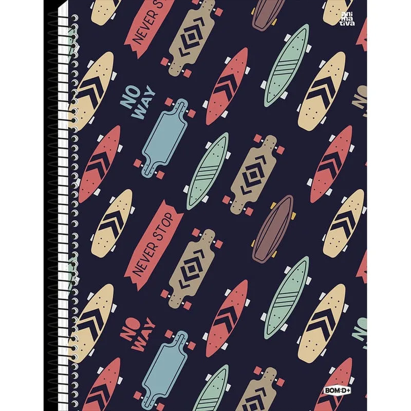 Caderno Universitário Capa Dura 15 Matérias 240 Folhas Skate - Animativa