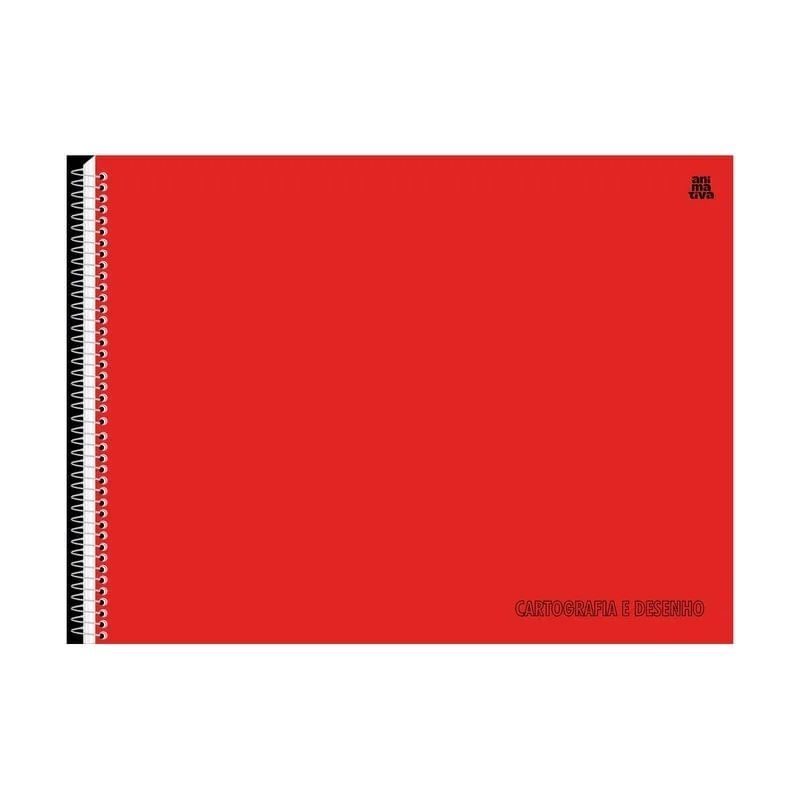 Caderno de Cartografia Desenho Capa Lisa Vermelho 60 Folhas - Animativa