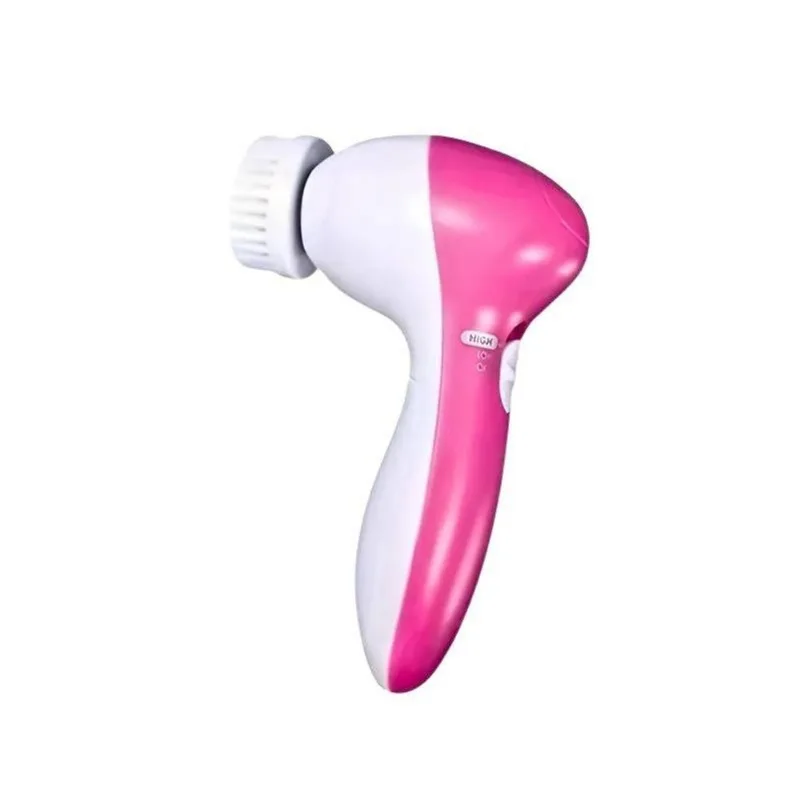 Kit 02 Escova Facial Rosa com 5 Cabeças Portátil Esfoliante