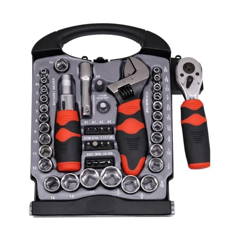 Conjunto De Ferramentas 45 Peças Chave Catraca Bits Soquetes Kit Cabo Ergonômico Emborrachado