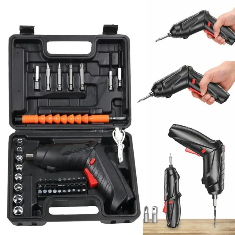 Mini Parafusadeira Elétrica Recarregável Uso Doméstico Com Bits Soquetes Maleta Extensor Cabo USB