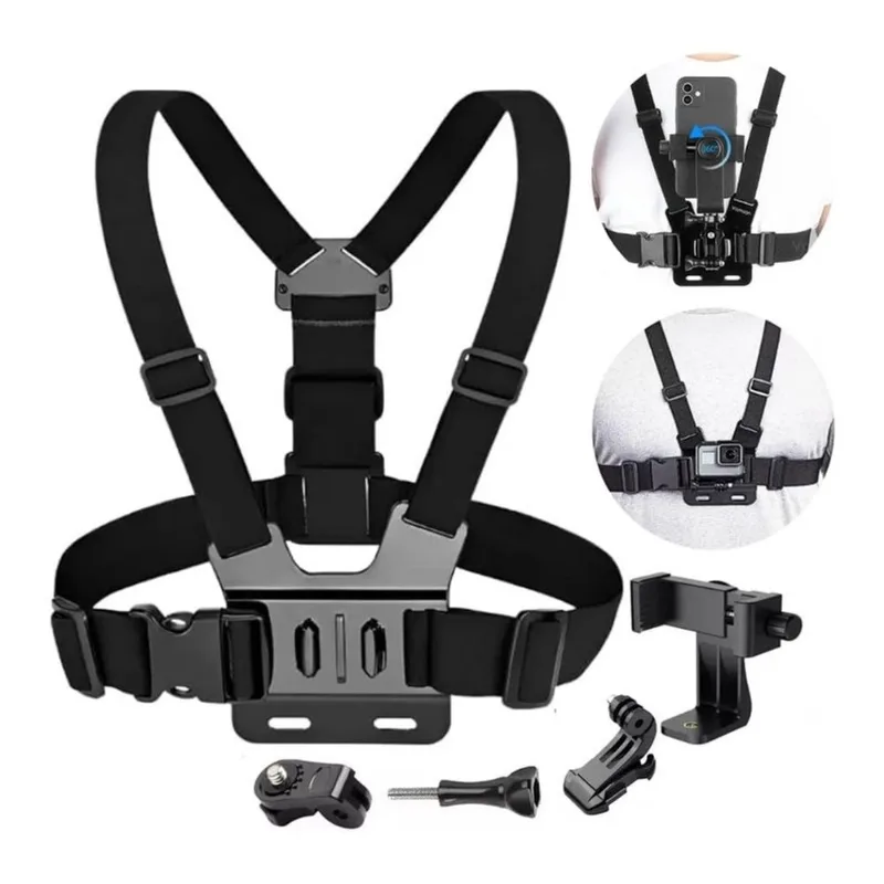 Kit 2 Suporte Peitoral Ajustável Celular e Câmeras Giratório
