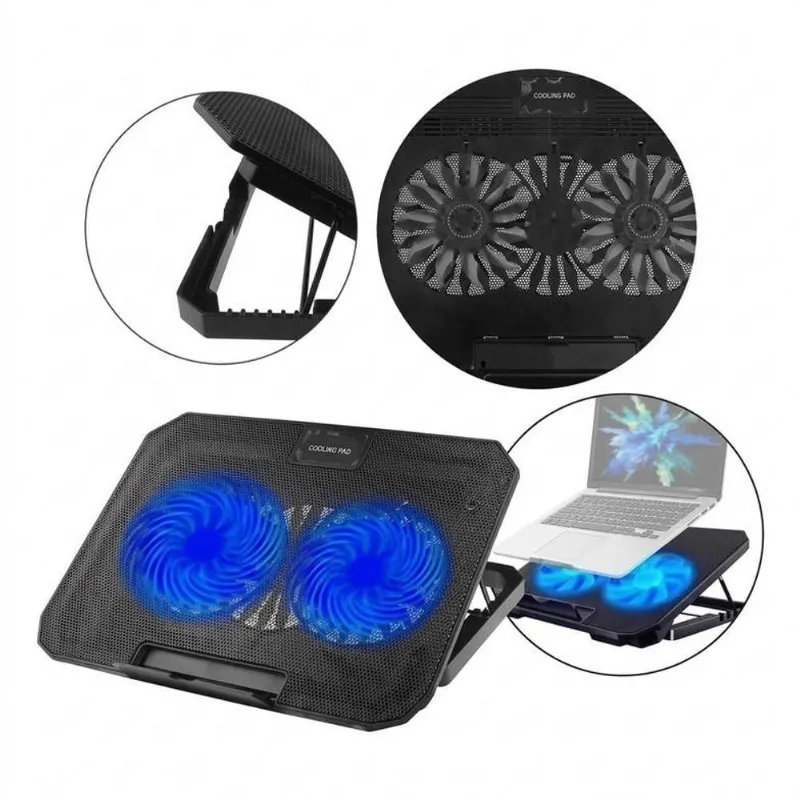Base para Notebook com 2 Cooler LED e Suporte para Celular Preto - OUTRAS