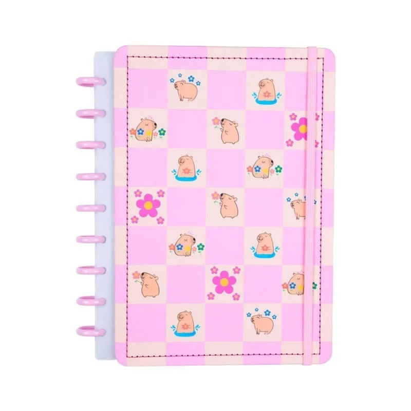 Caderno Rosa Capivara 80 Folhas Reposicionáveis Capa Dura M - Disko