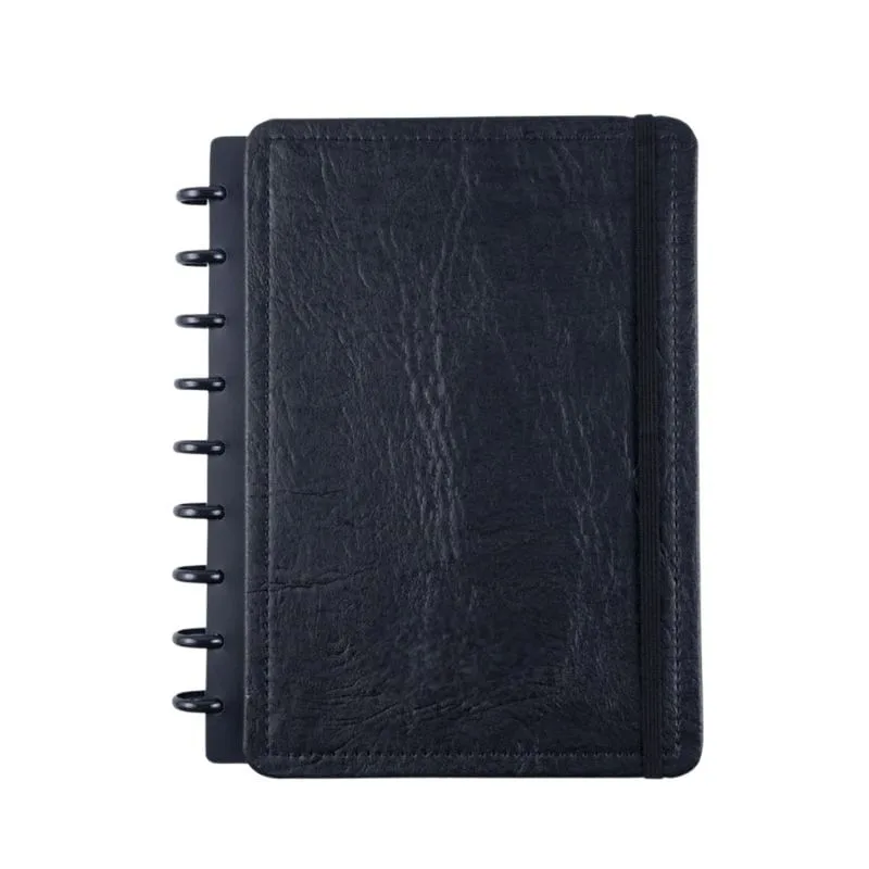 Caderno Disko Black Textura M 80 Folhas Capa Dura Com Folhas Reposicionáveis Preto - Disko